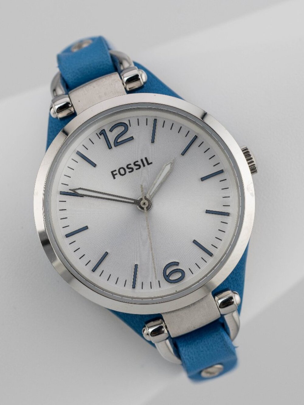 Fossil Georgia ES3297 Blue Leather Watch Quartz Analog Women’s Fresh Battery